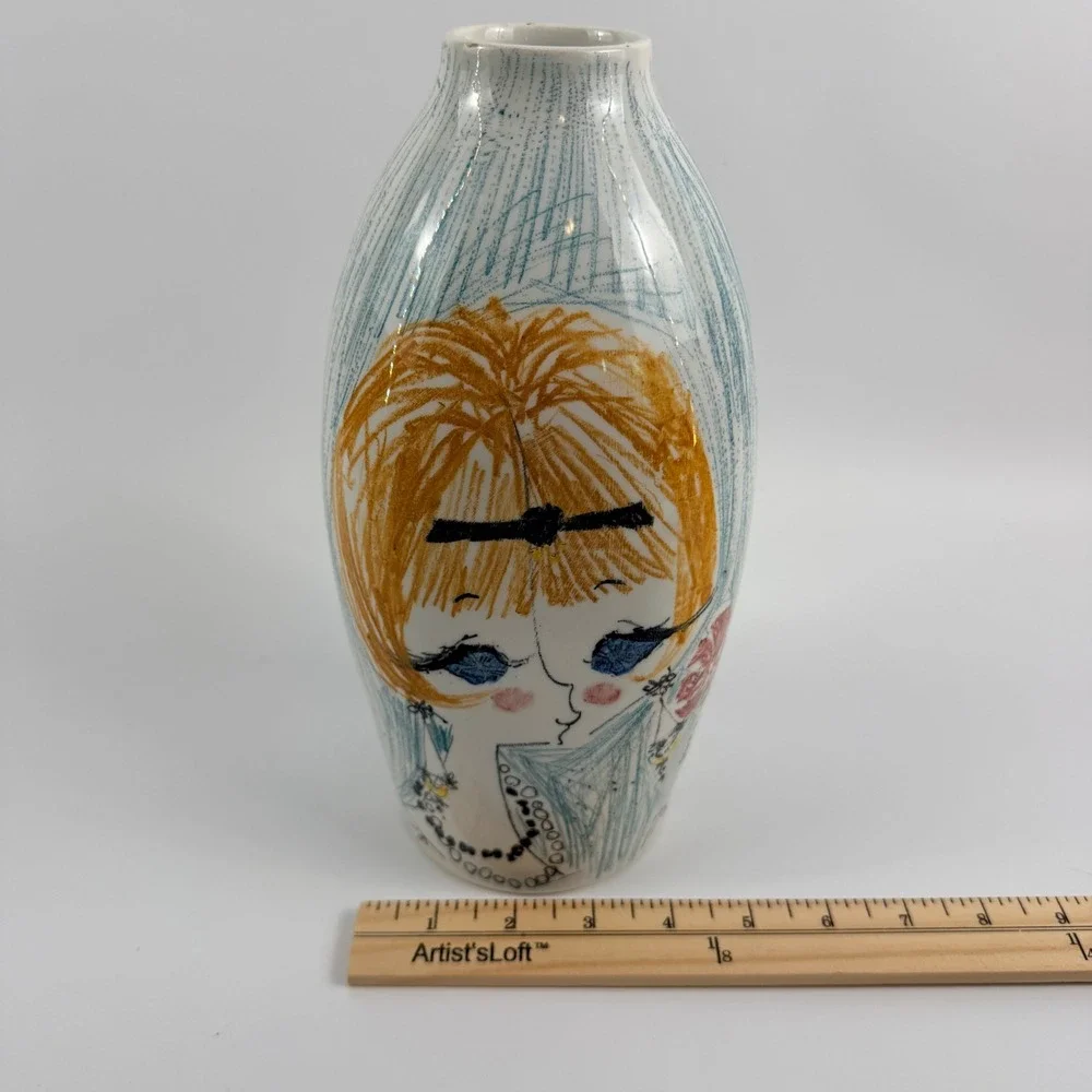 Vintage Milvia Scarpa Quadrifoglio Italy Ceramic Girl Face Vase MCM